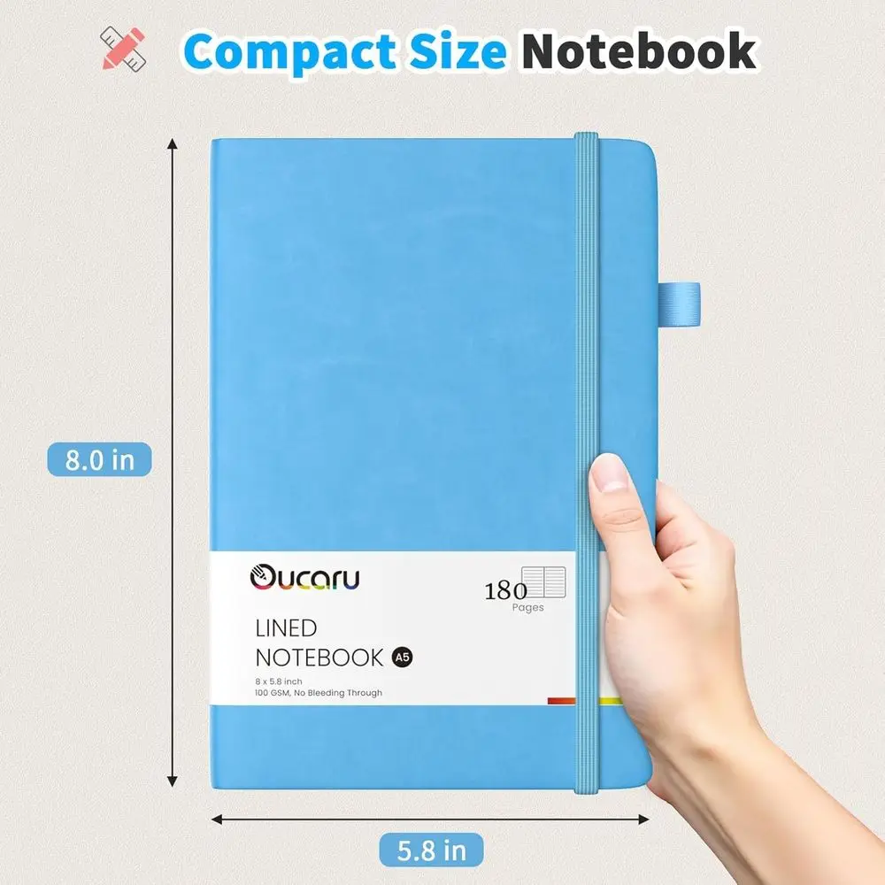 A5 16-Pack Lined Notebooks, 180 Pages, 100 GSM Paper, Ideal for Daily Writing, Work, School, and Travel