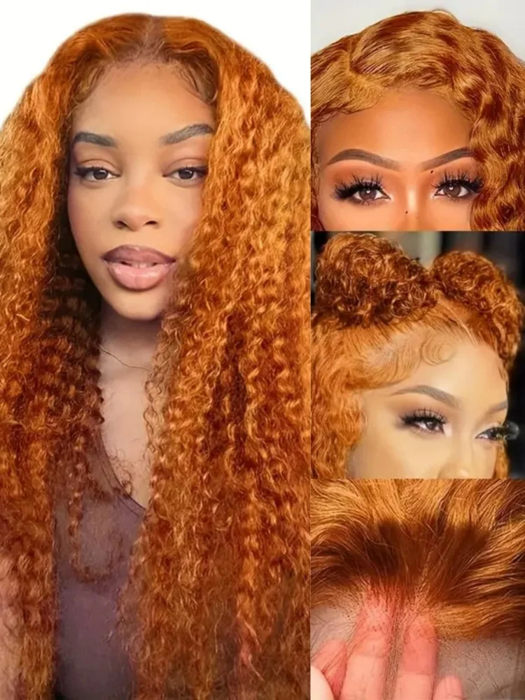 Плотность 200%, имбирный кудрявый парик из человеческих волос, предварительно выщипанный, с глубокой волной, кружевной передний парик с прозрачной сеткой 13x4, Laca, естественный вид для женщин