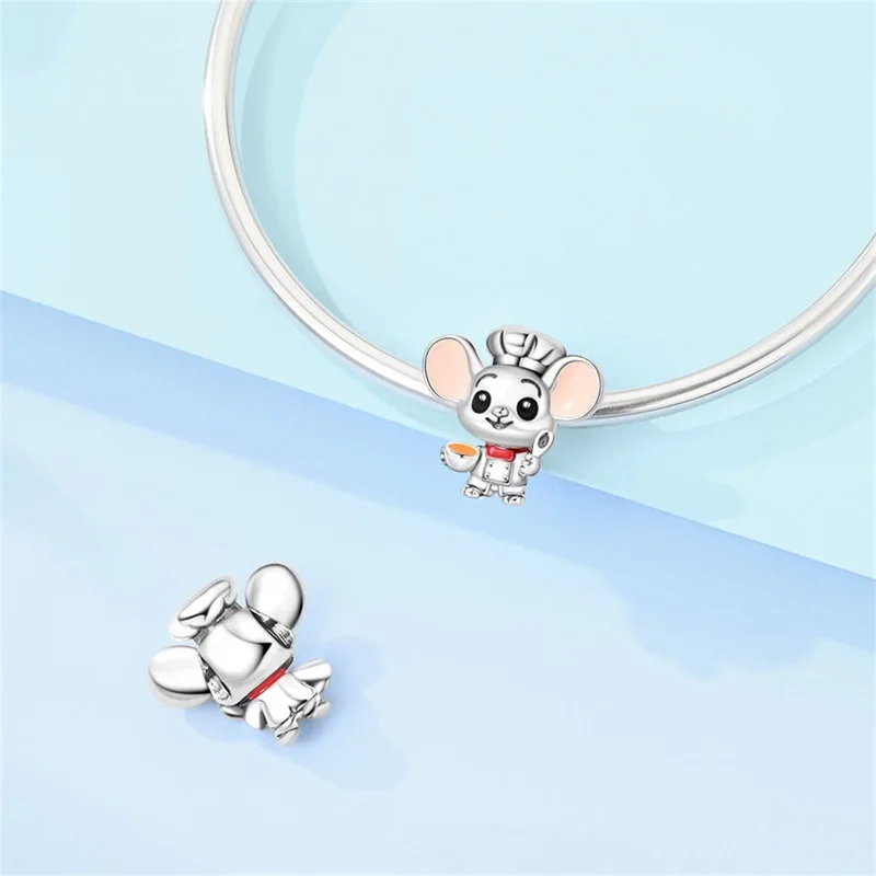 New 925 Sterling Silver Sweet Mouse Chef Charms Beads Fit 3mm Classic Bracelet DIY Women Birthday Anniversary Jewelry Gifts