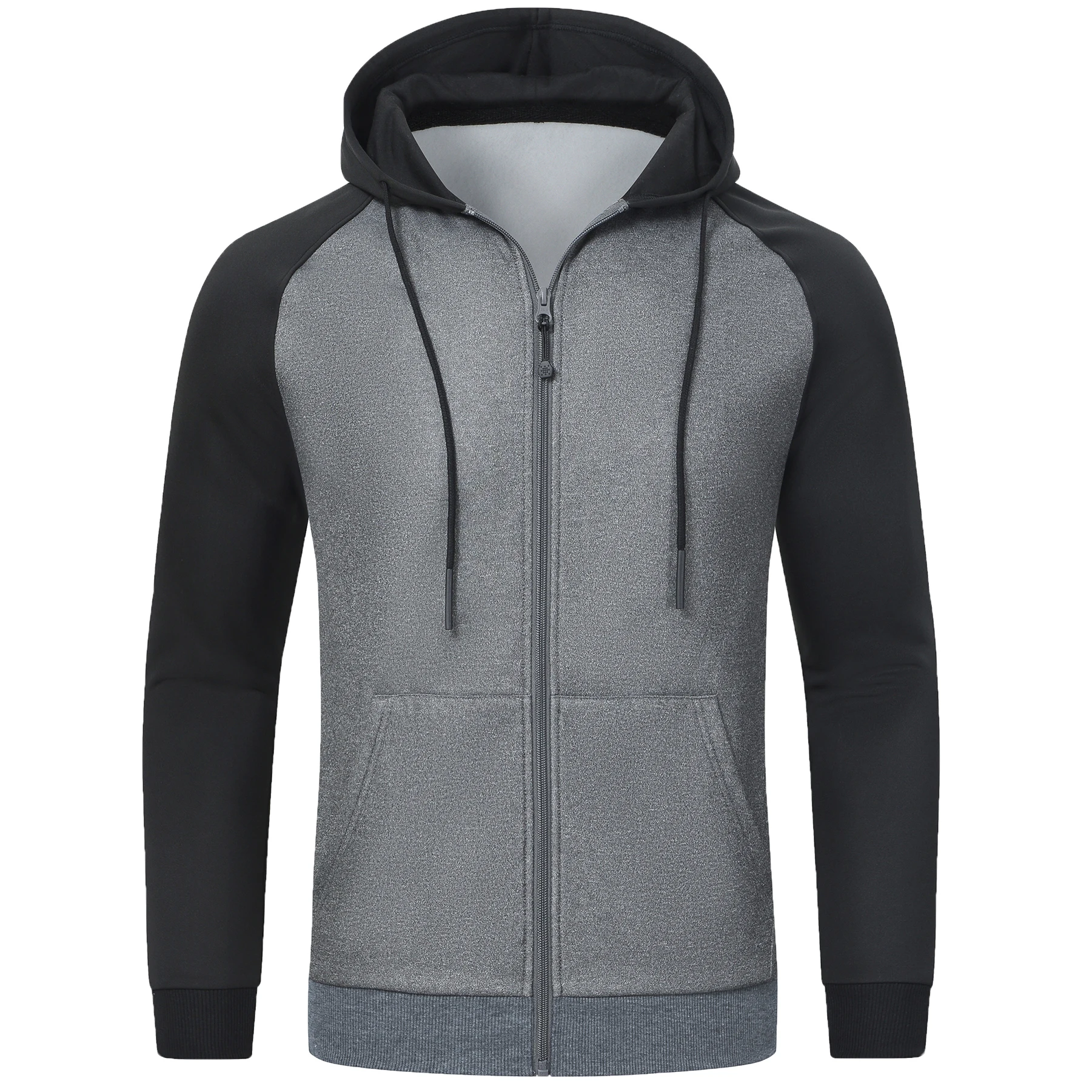 

Men's Full Zip Hooded Sweatshirt Classic Contrast Color Jacket Fleece-lined Hoodies with Kangaroo Pockets