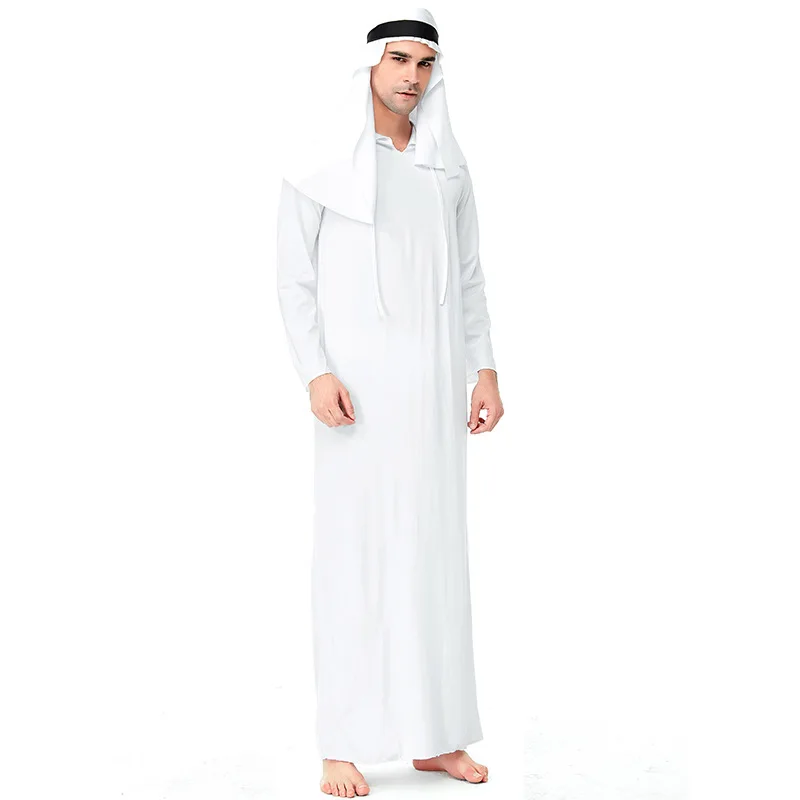 Medio oriente uomini adulti arabo arabo Costume da sceicco abito bianco carnevale di Halloween abito arabo capo principe Costume Cosplay 2024