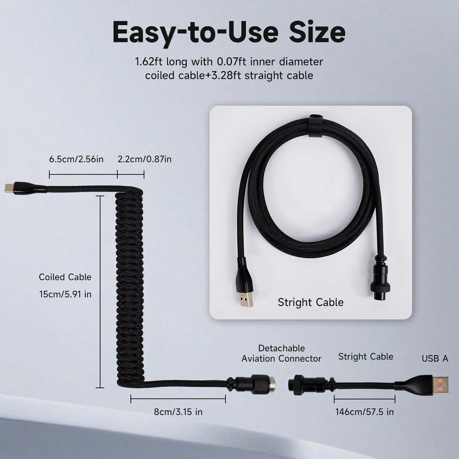 Coiled Keyboard Cable USB C Aviator Cable for Mechanical Keyboard Type C to USB A Coiled Cable for PC Gaming Keypad Hype