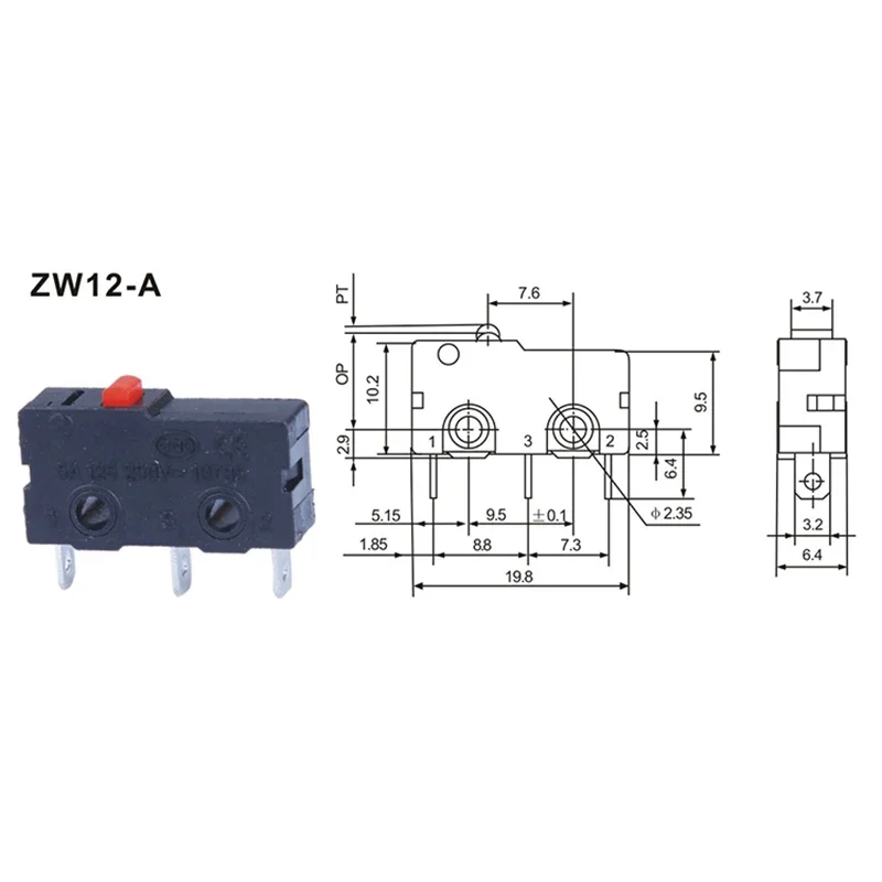 5PCS ZW12-A Micro Switch 1NO1NC 10mm x 20mm Reset Switch 3 Pin 5A 250VAC Non Locking