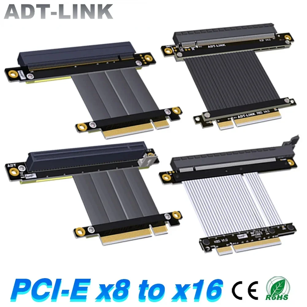 

PCIe 4.0/3.0 x8 to x16 Graphics Card Riser Adapter 16x PCI-Express 90 180 Degree PCI-e x16 Video to PCIe x8 Slot Extension Cable