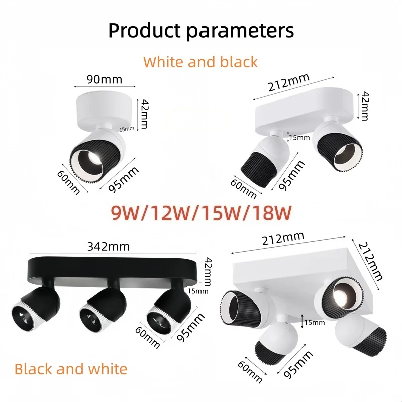 Foco LED antideslumbrante abierto para sala de estar, comedor, fondo de pared, lámpara de techo de tres cabezas de doble cabeza