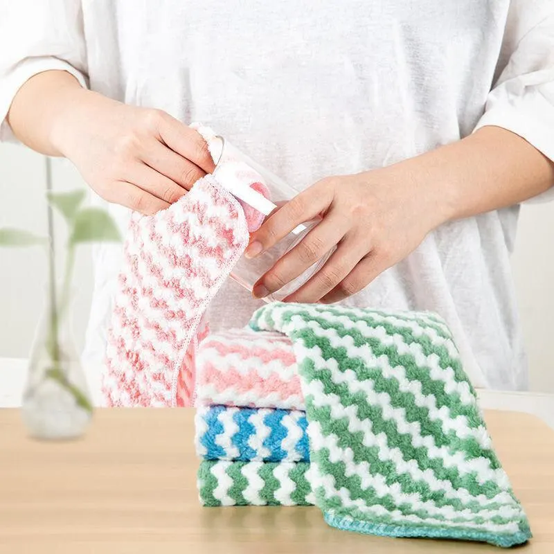 15pcs Coral Fleece Thickened Dish Cloth Does Not Stick To Oil Kitchen Household Absorbs Water Without Shedding Scouring Pad Rag