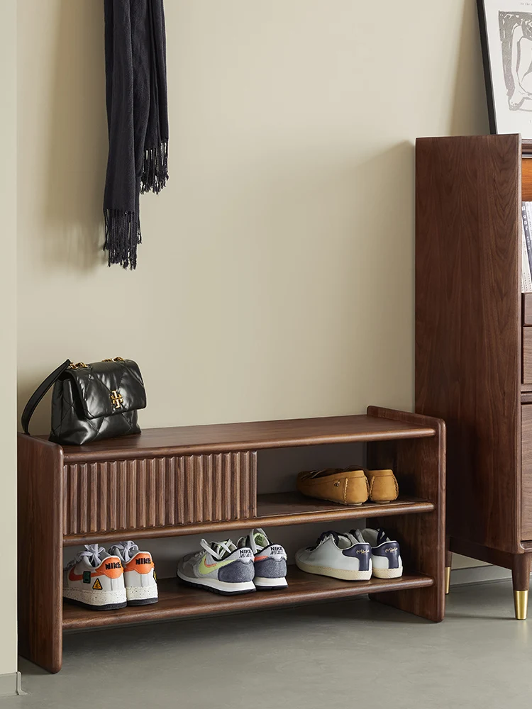Solid wood shoe changing stool can be sat on when entering the door to change the shoe rack