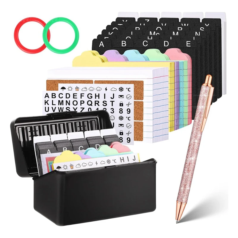 Index Card Holder With Lock,Collapsible Index Card Box Fits 3X5-Inch Flash Cards - Business,Or Note Card Storage Boxes