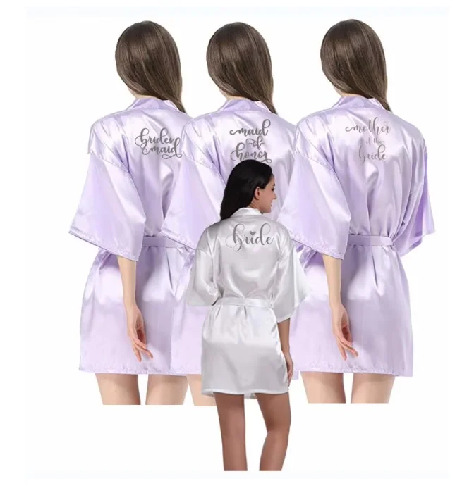 new bride bridesmaid robe with white black letters mother sister of the bride wedding gift bathrobe kimono satin robes