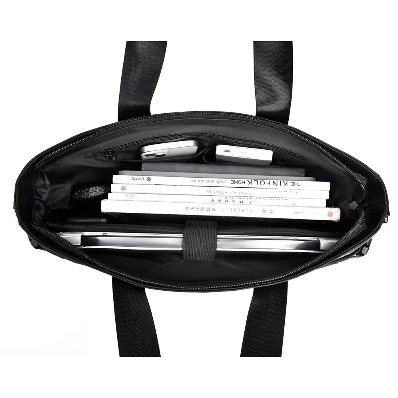 Men's Briefcase Black Waterproof Large Capacity Handbag Versatile Commute for Business Laptop Bag Minimalist Daily Crossbody Bag