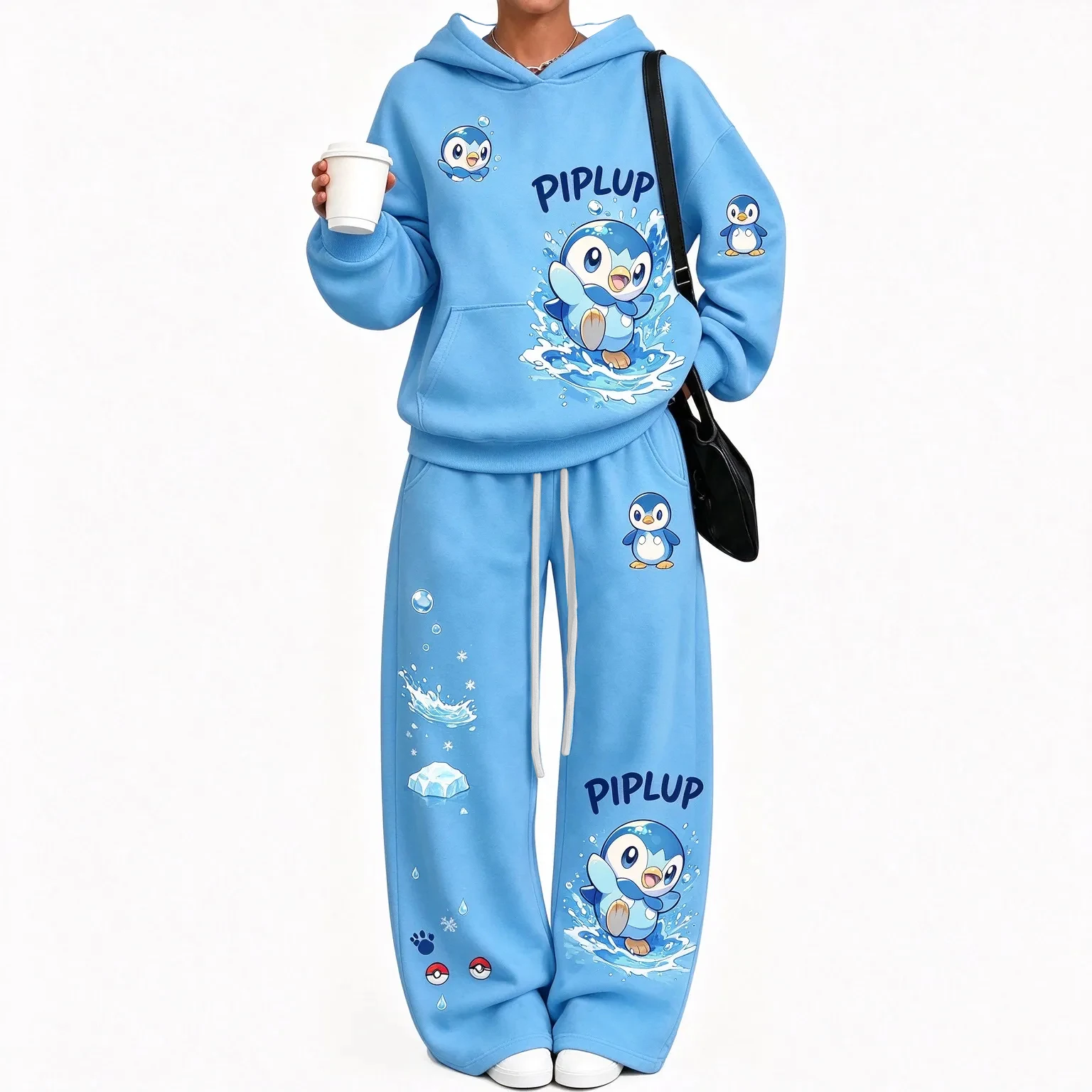 2026 New Pocket Monsters Lucario Pipup Print Two Piece Casual Hoodie and Wide Leg Pants Set Anime Pattern Sports Set Street