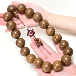 Natural gold silk sandalwood bracelet 30mm sandalwood large Buddha beads car pendant 25mm rosary gold silk nan bracelet jewelry