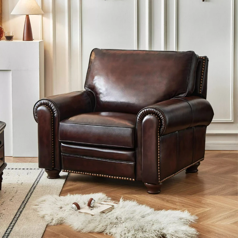 LTT American Sofa Single Seat Full Leather Vintage Functional Recliner Living Room Two-tone Erased Leather Recliner