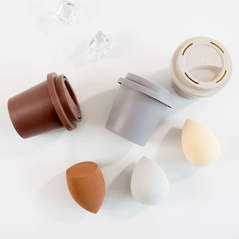 Mélangeur d'éponge cosmétique de beauté avec logo personnalisé, étiquette privée personnalisée, sans latex, tasse à café, éponge de maquillage, 50 pièces
