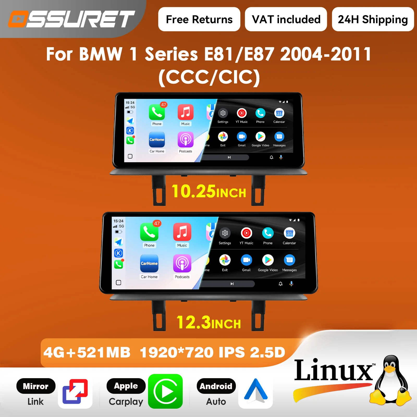 1920*720 Carplay Linux 5.4 Autoradio für BMW 1er Serie E81 E87 2004 - 2011 CCC CIC Multimedia-Videoplayer T113-i Dual-Core USB BT Mirror Link 10,25 /12,3" Haupteinheit