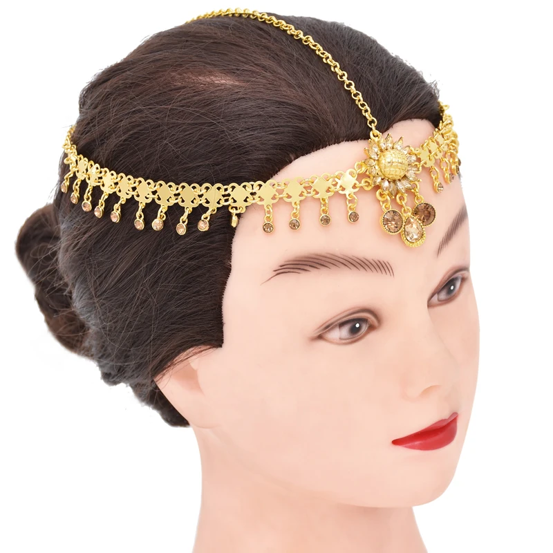 Sunflower Rhinestones Headband For Women Afghan Pendants Statement Ethnic Hair Jewelry Bohemian Drop Charms Headband Female