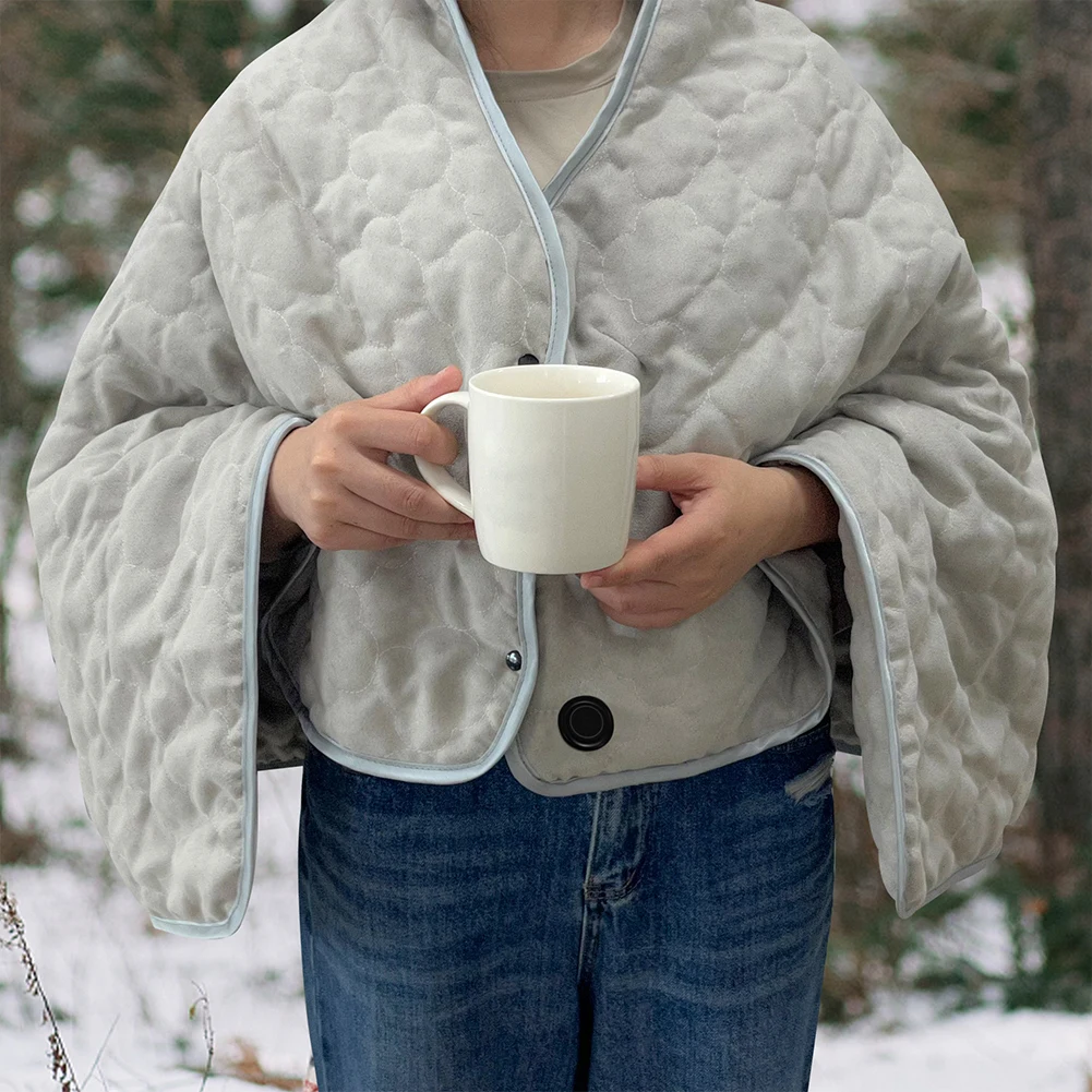 USB Heated Shawl Wearable Heated Poncho Throw 3 Heating Level Portable Poncho Wrap Heated Throw Blanket for Indoor Outdoor - Image 3