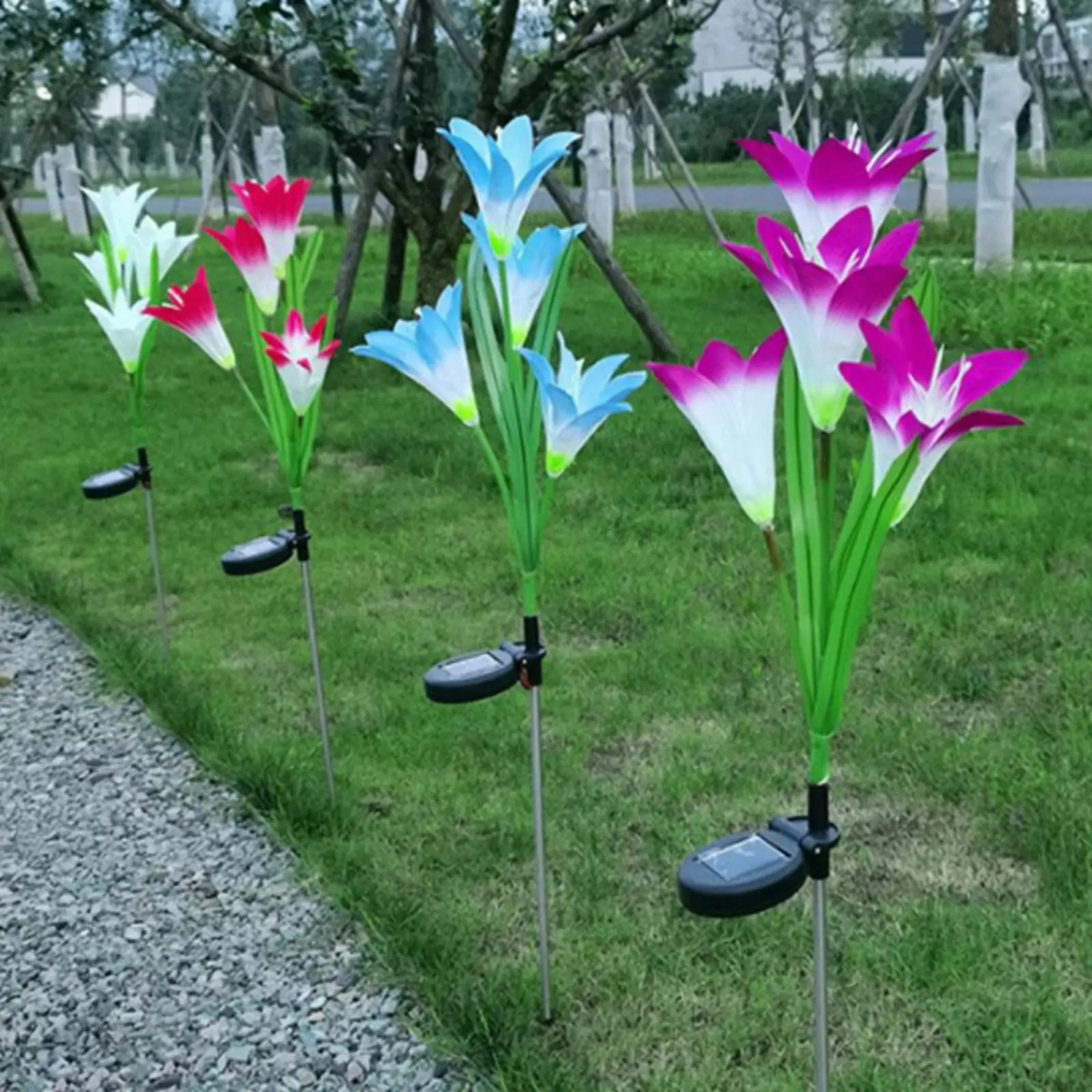 

4pc LED Solar Simulation Rose Flower Light Home Decorative Flower Lights Garden Decoration Lawn Lamp