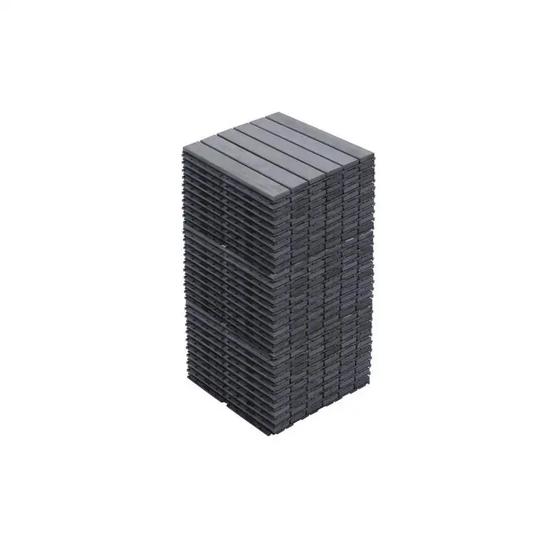 30 Interlocking Deck Tiles, Striped Pattern, 12x12 in Light Gray Acacia Hardwood Outdoor Flooring for Patio, Balcony, Poolside