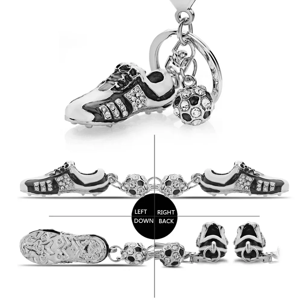 Cool Crystal Football Soccer Shoes Rhinestone Keychains For Purse Bag Buckle Pendant Keyrings Key Chains Rings Holder K258