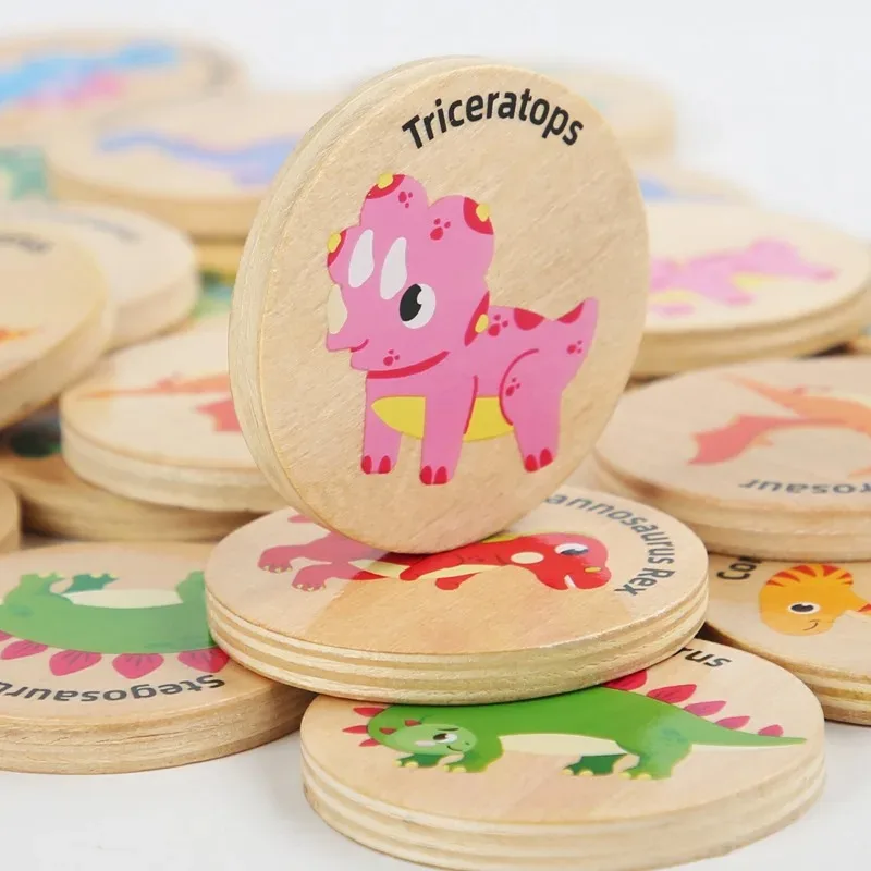 Children Wooden Toy Memory Find The Same Dinosaur Matching Jigsaw Puzzle Game Montessori Baby Educational Toys For Kids