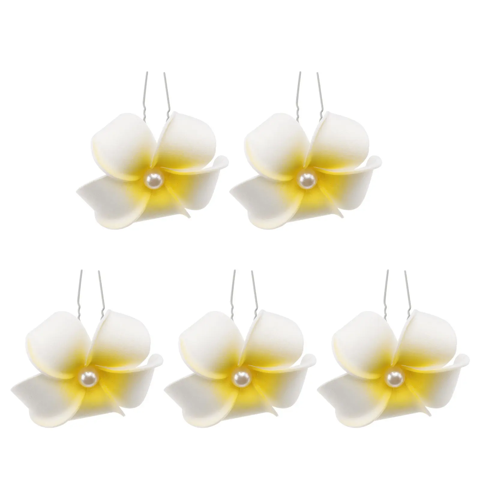 5Pcs Flower Hair Clips Hawaiian Plumeria U-Shaped Clip Tropical Beach Party Wedding Hair Accessory Decoration 4.5cm Yellow Foam
