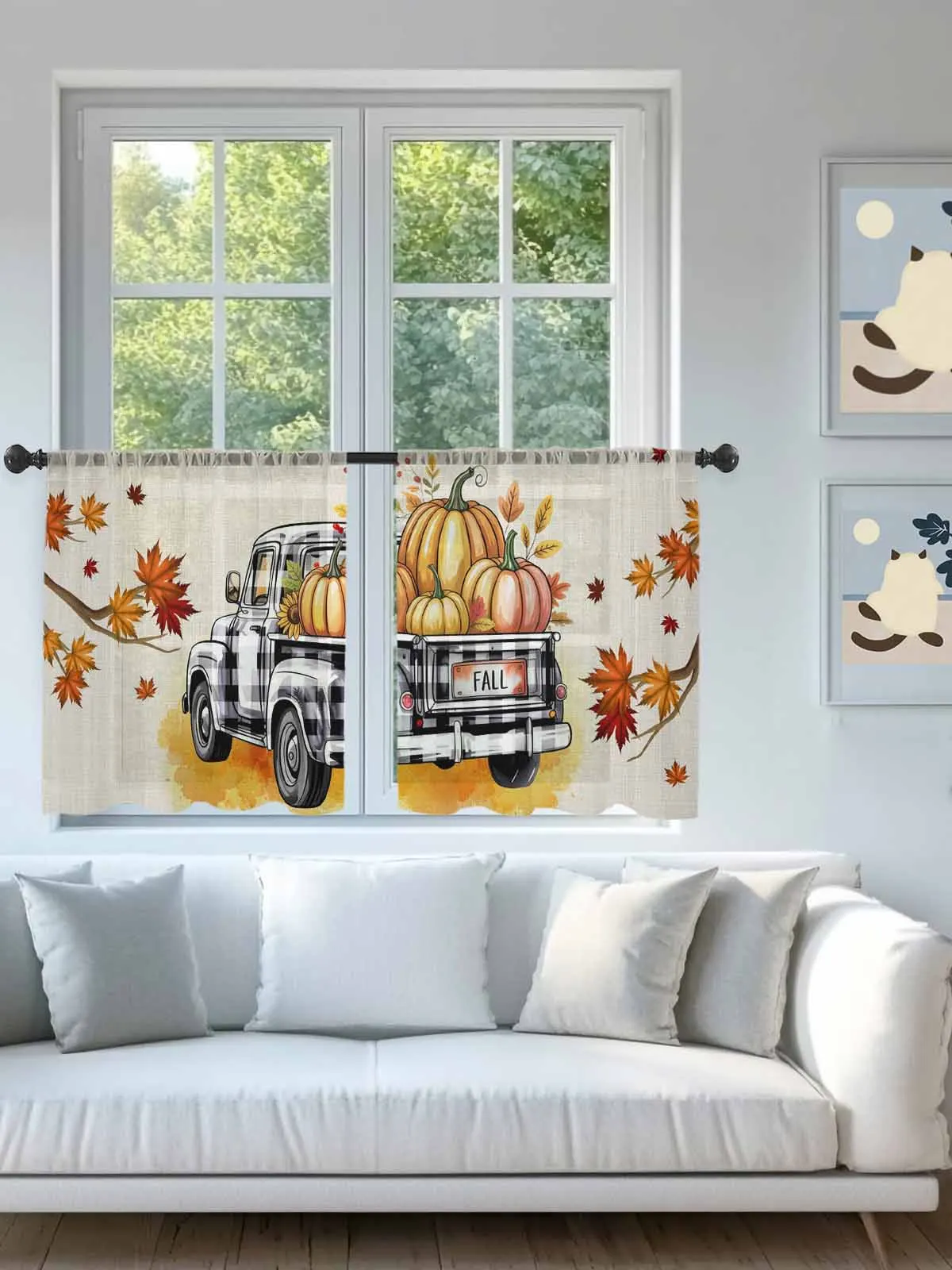 

Thanksgiving Truck Pumpkin Sheer Voile Curtains for Living Room Window Treatment for Bedroom Kitchen Drapes