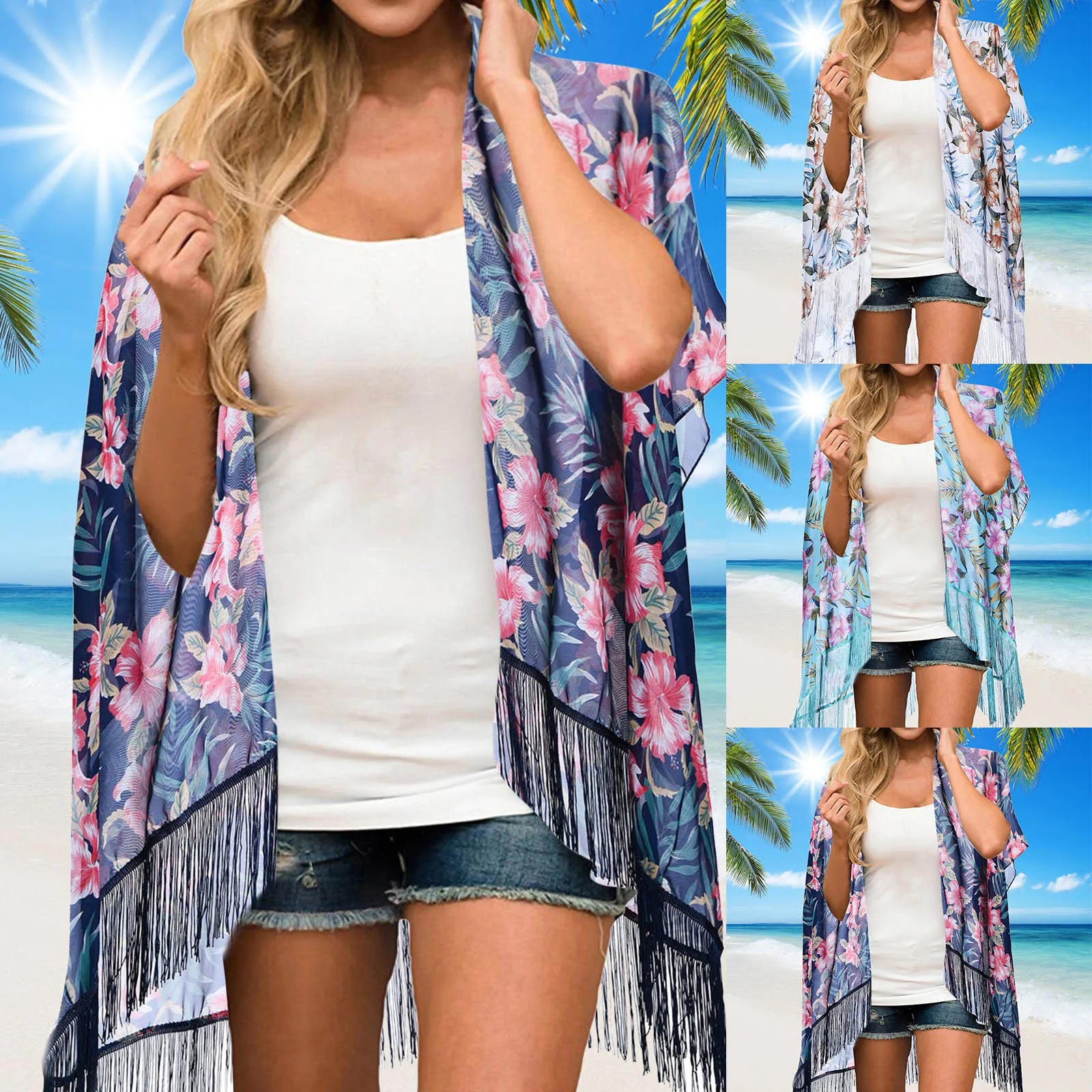 

Women Floral Print Chiffon Cardigan Short Bathing Suit for Women Shorts Womens Swim Bra Crop Top And Shorts Set for Teen Girls