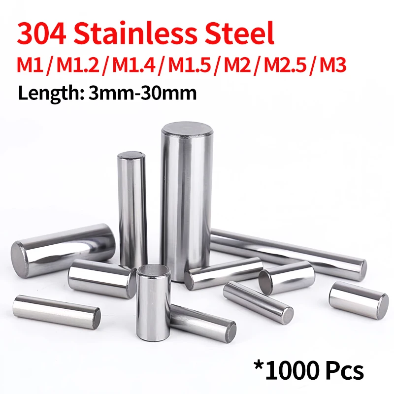 

1000PCS 304 Stainless Steel Pin Double Chamfered Flat Head Cylindrical Pin Solid Locating Fixed Dowel Pin M1 M1.5 M2 M3 φ3-30MM