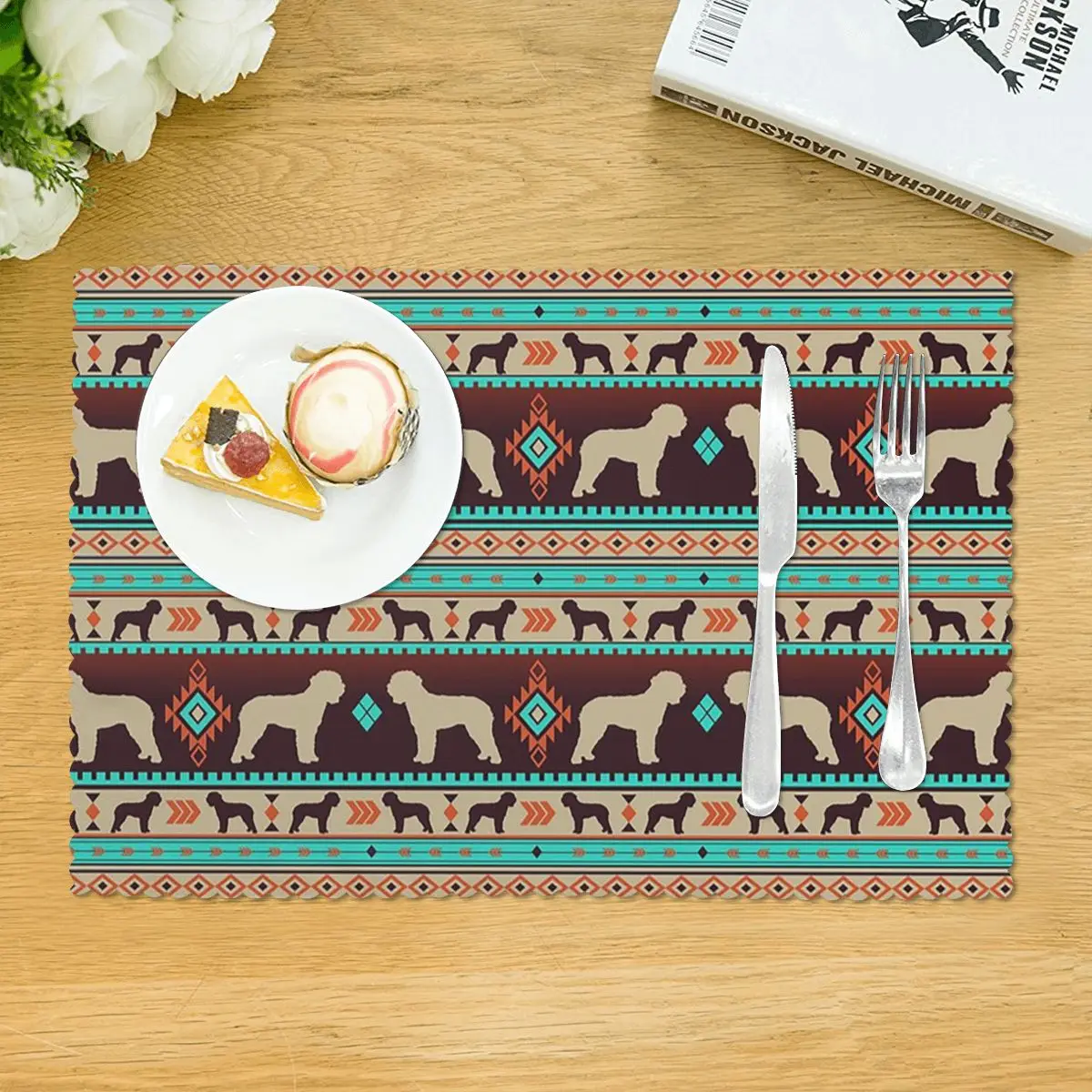 Boho Dogs Lagotto Romagnolo Sunset Placemat Washable Plate Mat for Dining Table Bowl Coaster Home Decor Absorbent Mats