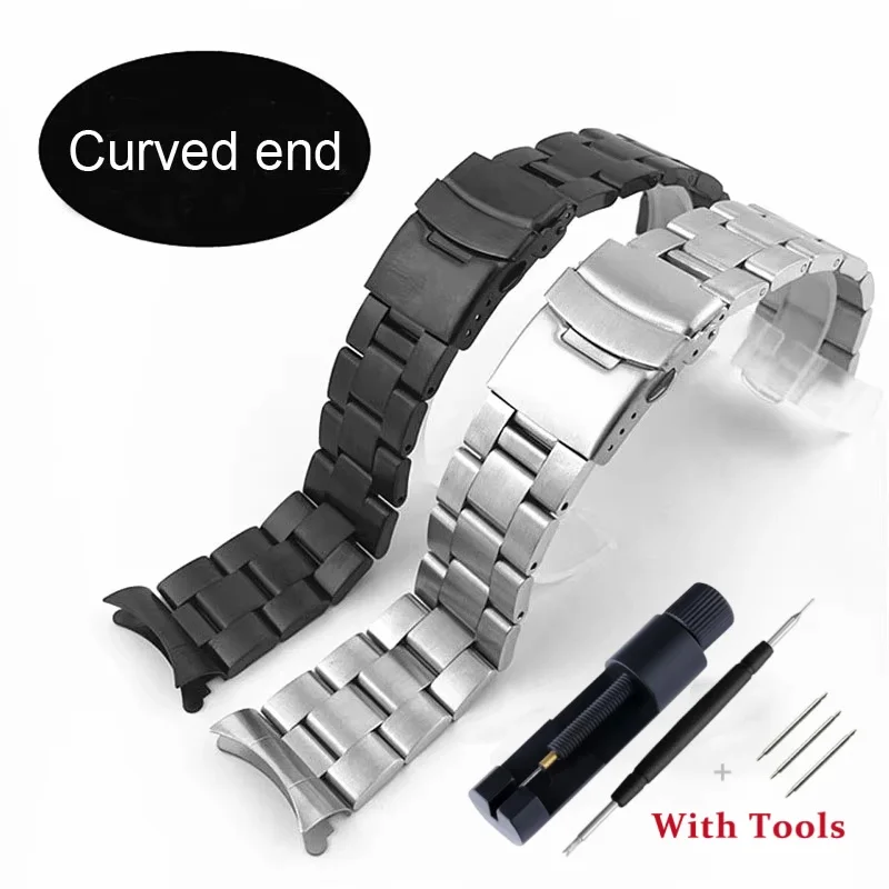 20mm 22mm Solid Stainless Steel Curved End Diving Watch Strap Replacement for Women Men Universal Watch Band with Folding Clasp