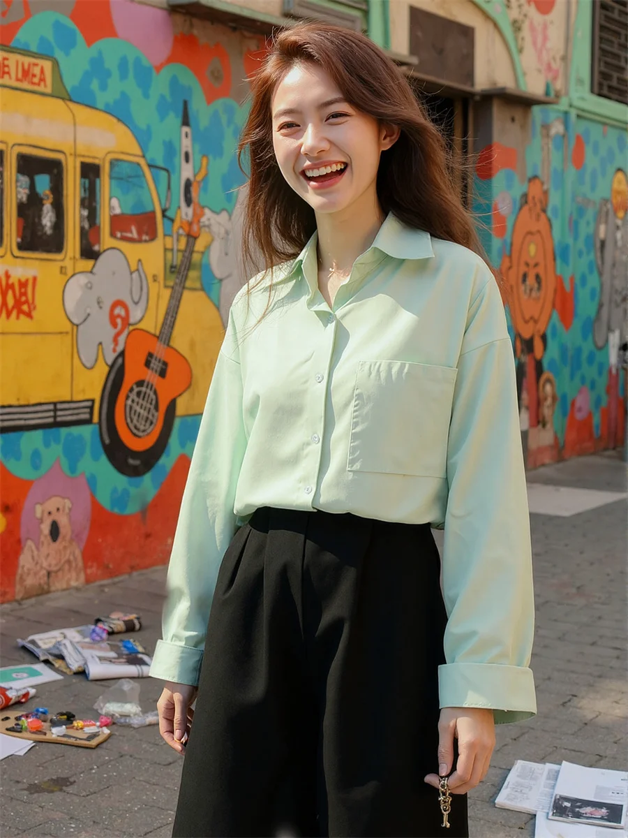 

Женская летняя одежда, белые, синие рубашки, формальный дизайн на половину пуговиц, офисная женская рабочая одежда, женская простая базовая минималистичная одежда