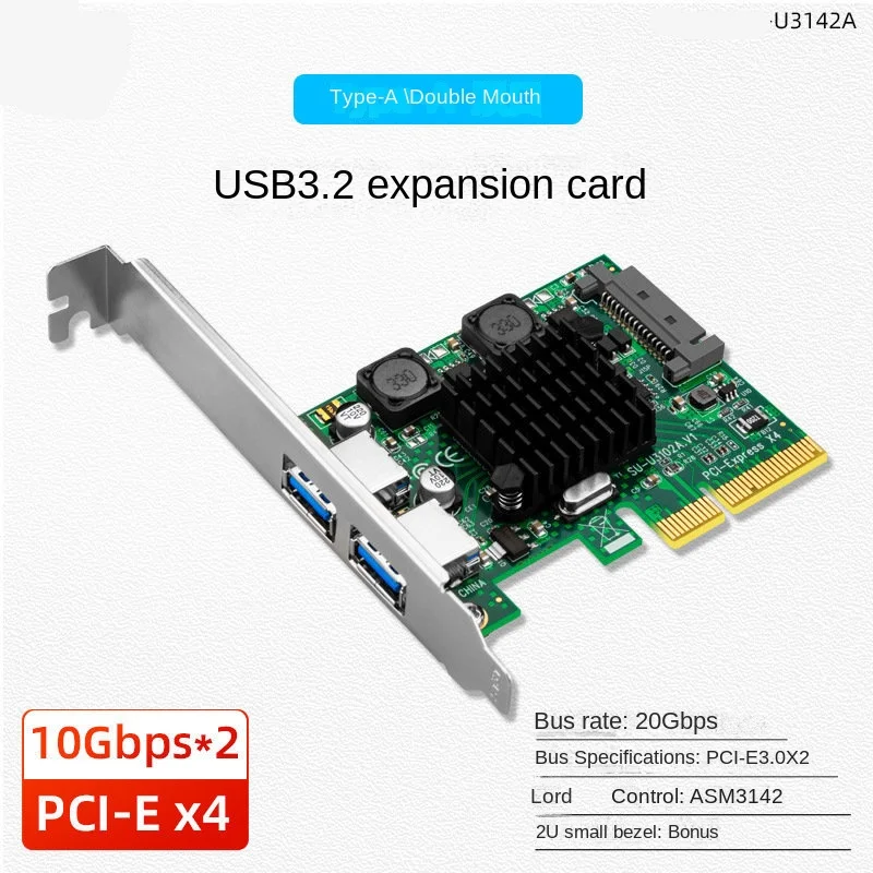 

PCIE X4 to 2-port USB 3.1 expansion card, high-speed dual interface desktop computer with built-in USB adapter card