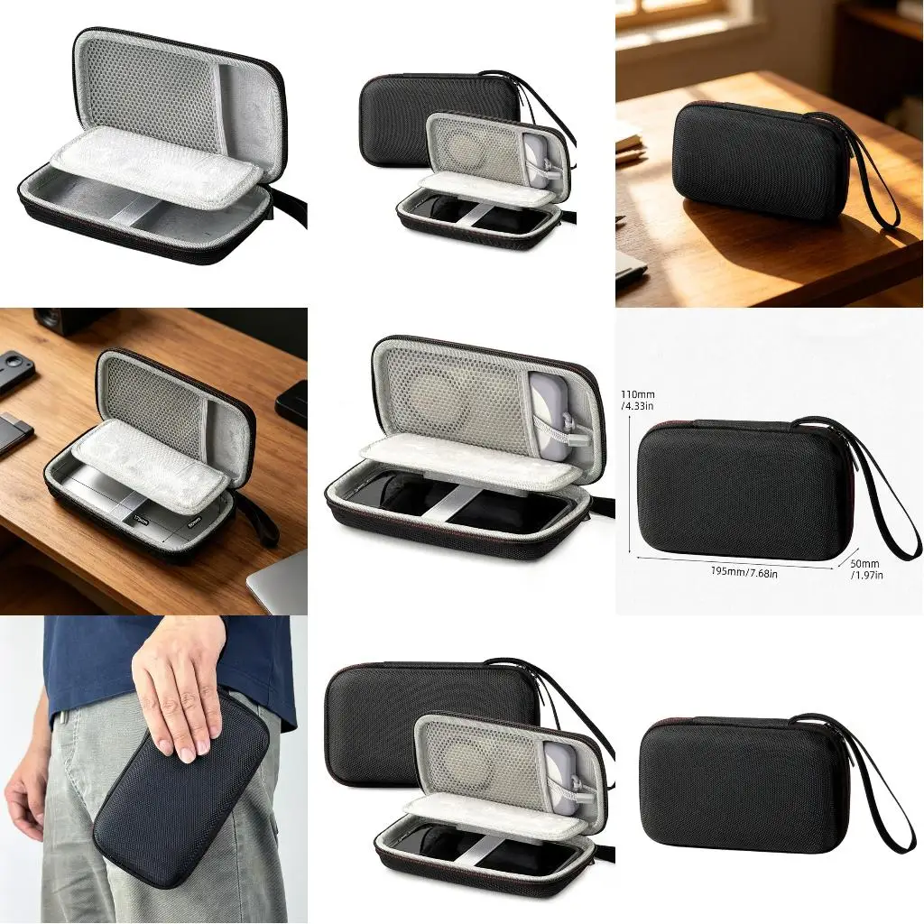 Stylish Handheld Storage Bag With Reinforced Corner And Double Zippers For Digital Devices Double Compartment Pouches