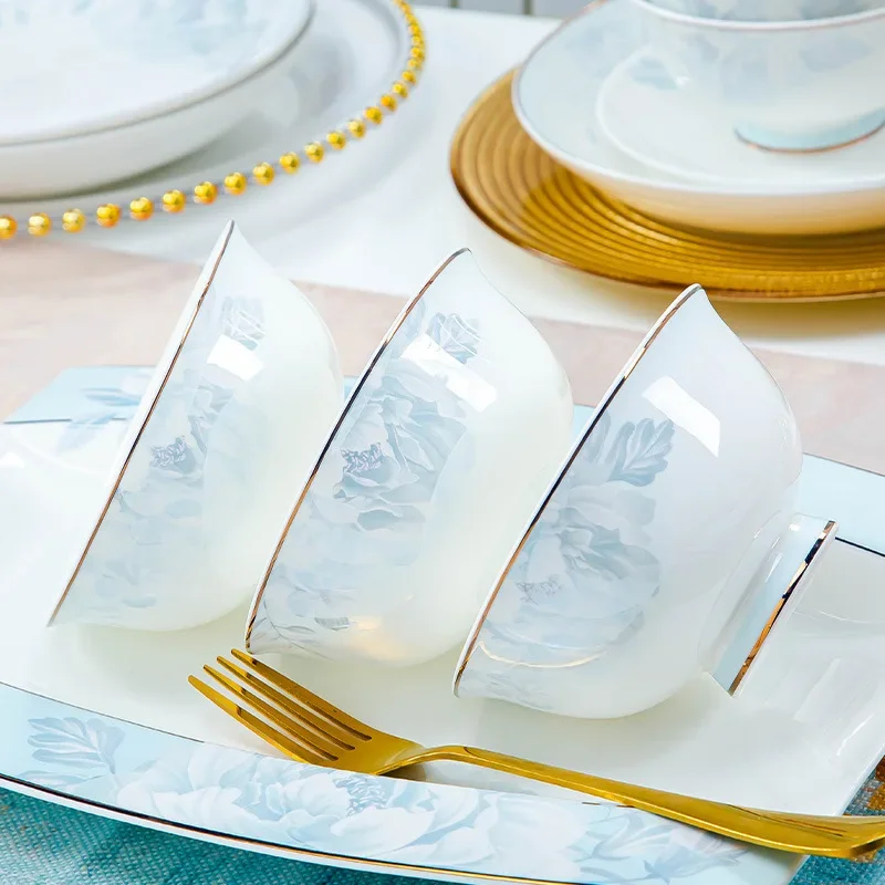 D20 Dishes Set Household Chopsticks New Chinese Bone China Dishes Tableware Combination Housewarming