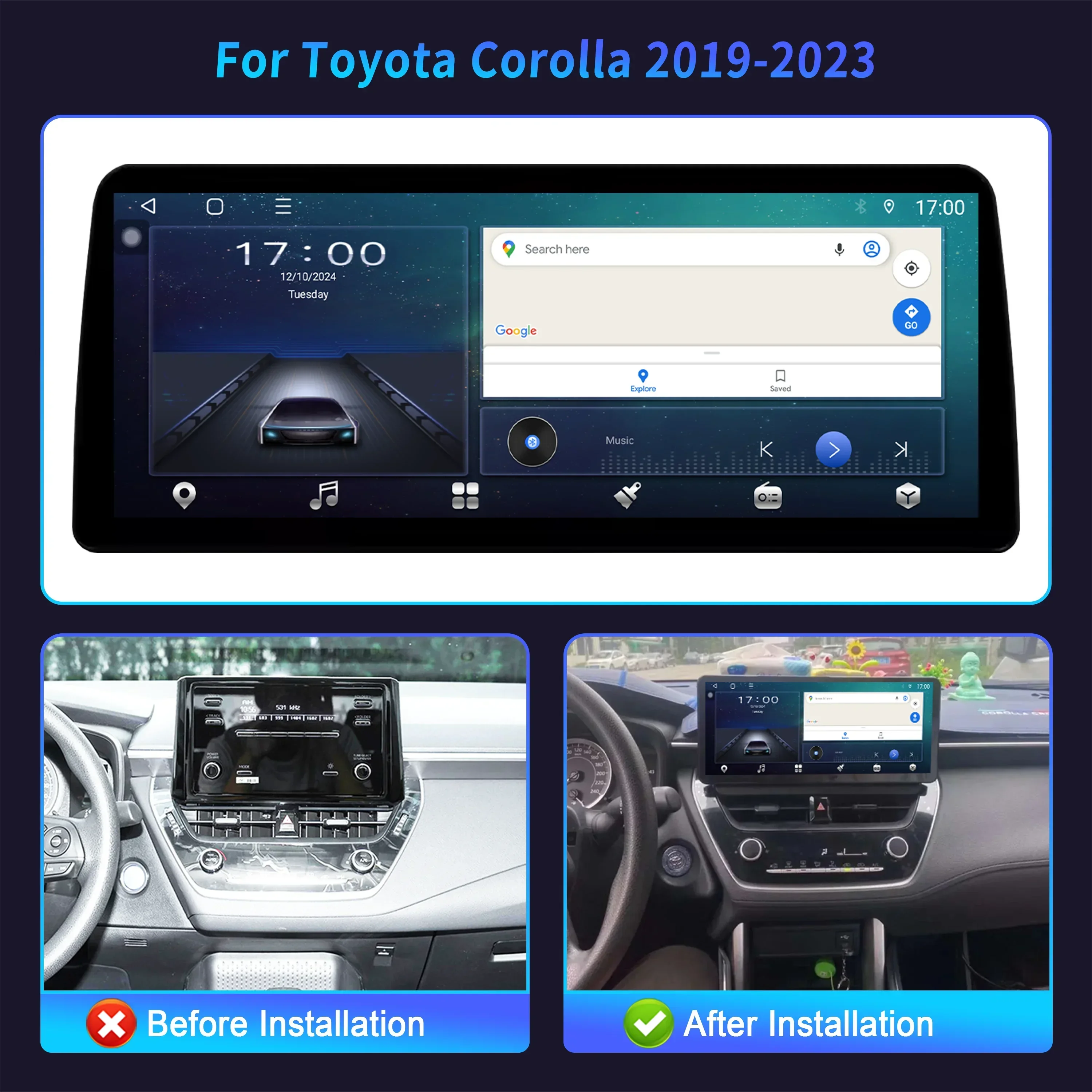 12.3inch Android 15 For Toyota Corolla 2019-2023 Car Radio Navigation 4G GPS Multimedia Wireless  BT Carplay Screen Stereo
