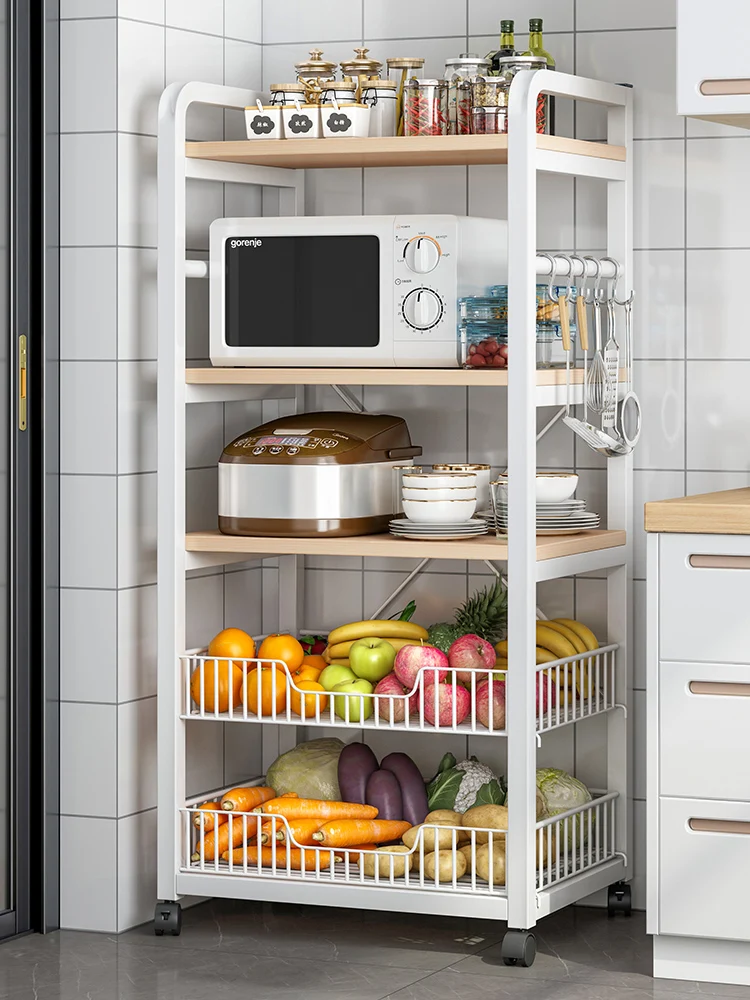 Kitchen Multi-Function Basket Rack Stand Floor-Mounted Multi-Layer Fruit Vegetable Storage Microwave Oven Spice Rack Holder