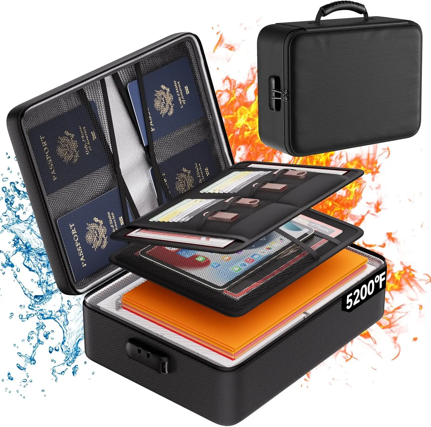 

Upgraded Fireproof & Water-Resistant Document Organizer with Lock, 8 Layers Portable Safe for Important Files