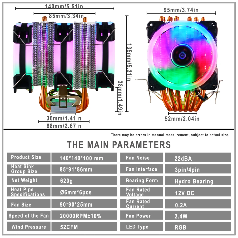 Pendingin CPU 6 heatpipe pendingin Master Radiator komputer PWM 3Pin/4Pin Ventilador pendingin 90mm prosesor Intel LGA 2011