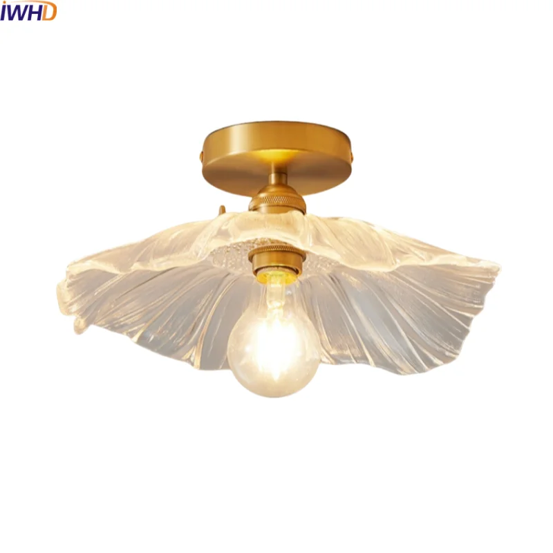 

IWHD Glass Copper LED Ceiling Light Fixtures Home Lighting Hallway Balcony Kitchen Nordic Ceiling Lamp Plafonnier Luminaria