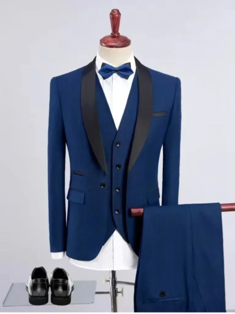 Three-piece Suit with Green Fruit Collar Single Buckle，solid Color Formal Business Suits，three-piece Groom Suit