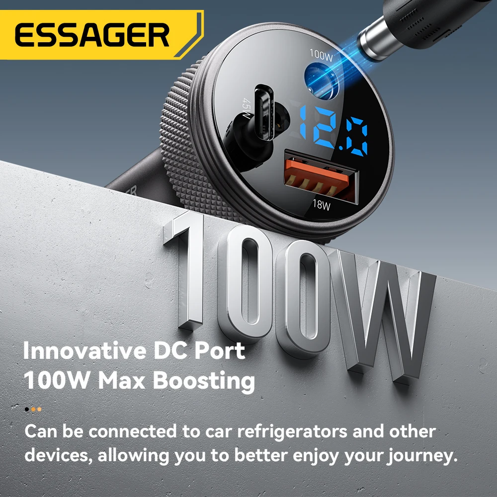 Ładowarka samochodowa Essager 150W USB do Xiaomi iPhone Samsung Laptopy Tablety PD 3.0 Szybkie Ładowanie USB Typ C Cyfrowy Wyświetlacz Ładowarka Samochodowa — zdjęcie produktu 3