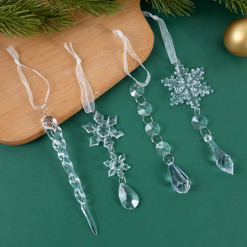 5/10Pcs Acrylic Snowflake Simulation Ice Pendants Xmas Tree Hanging Ornament 2024 Christmas Home Decorations New Year Gift 2025