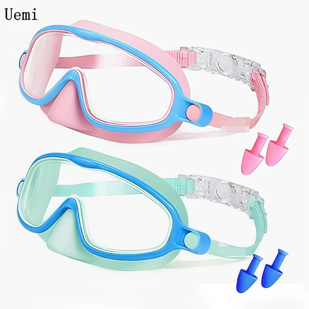 Kids Swimming Goggles with Nose Cover Wide View Diving Mask Anti-Fog UV Protection No Leak for Toddlers Aged 3-15