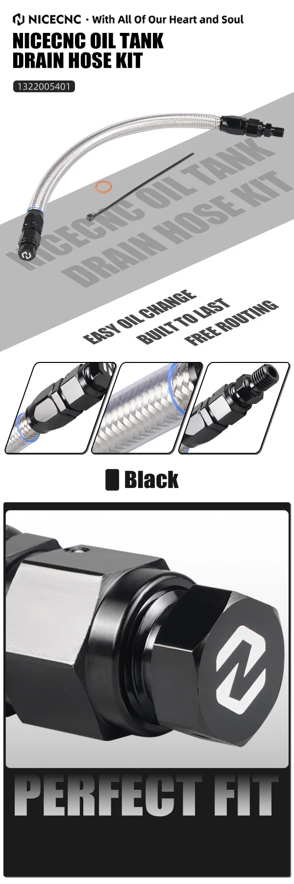 Für KTM 990 Adventure NICECNC Öltank-Ablaufschlauch-Set für KTM 990 Adventure/R/S/Baja 990 LC8 Adventure 2007–2012 950 Adventure/S – Detail 1