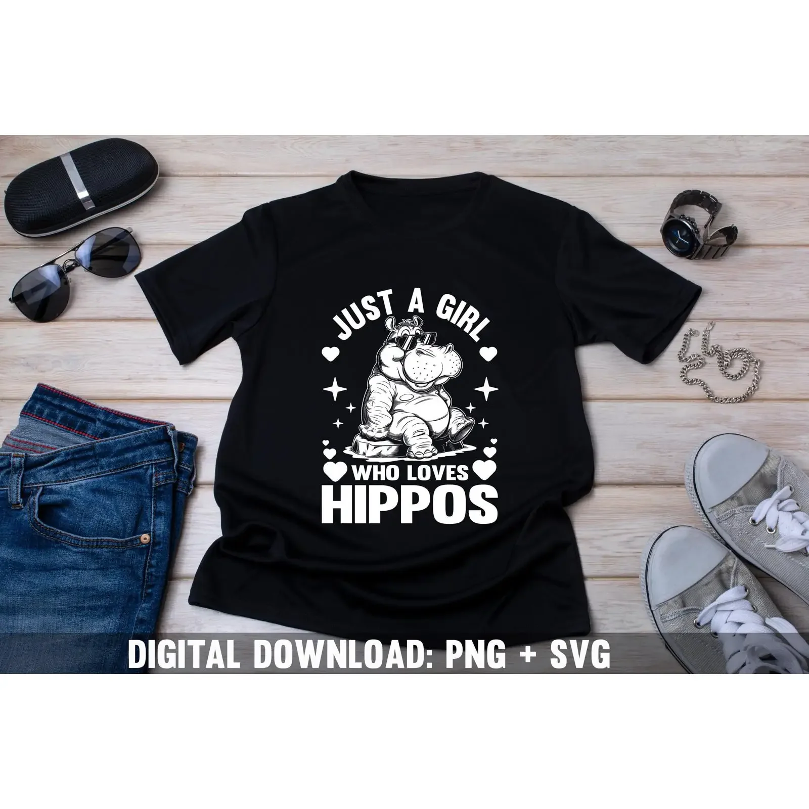 Hippo Lover Design Just A Girl Who Loves Hippos Digital Download vintage Washed Casual Stylish homme Unisex Versatile graphic