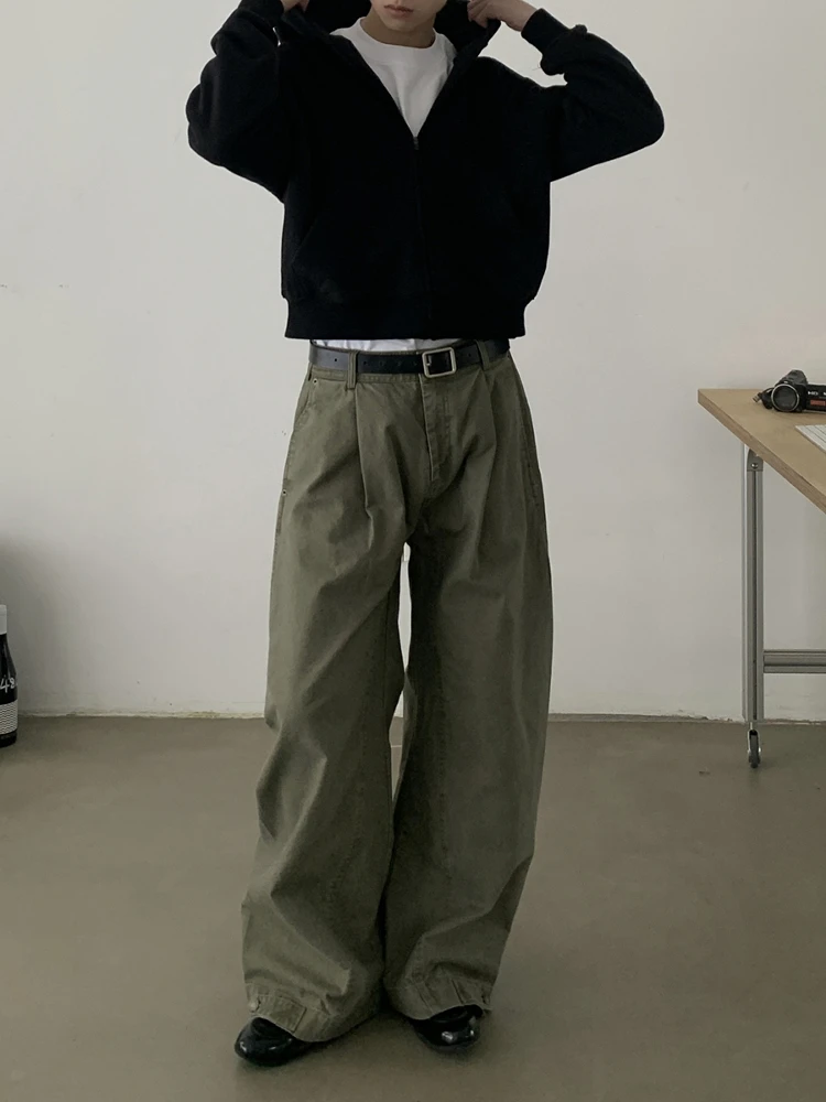 

Retro American High Street Washed Men's Loose Wide Leg Knife Work Pants Casual Long Trousers Trendy Straight Leg Jeans