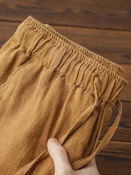 Casual Cotton Linen Chino Pants Men Wide Leg Lightweight Baggy Cotton Sweatpants Male Sport Jogger Straight Work Trousers 2