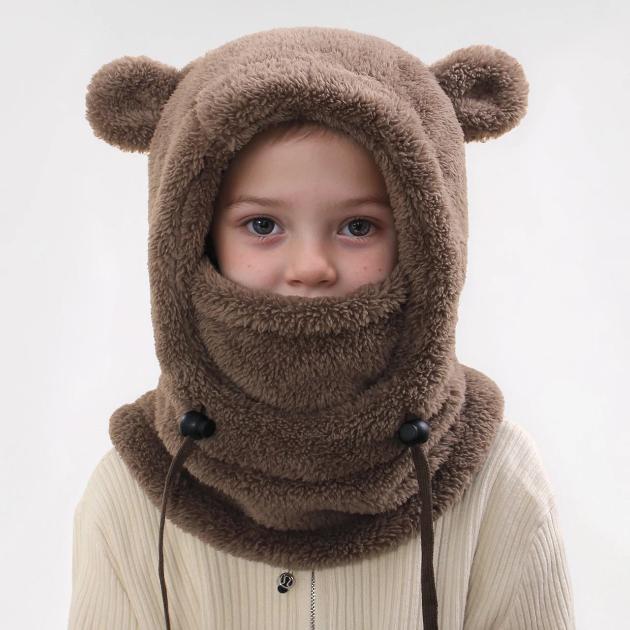 

Face Cover Helmet Cap For Children Cold-proof Warm Balaclava Hat Ski Children Thermal Headgear Kids Plush Scarf One Piece Beanie