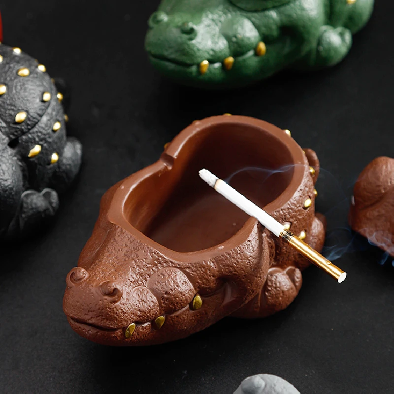 Creative Small Crocodile Ashtray with Cover Living Room Decoration Office Desktop Ashtray Home Anti Fly Ash Smoking Accessories